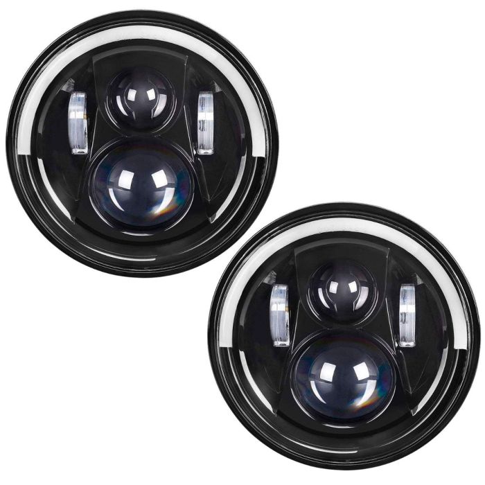 Allextreme 7 Inch Half Ring H4 H13 LED Headlight with DRL, High/Low Beam and Halo Ring Angel Eyes for Motorcycles and Cars (Pack of 2)