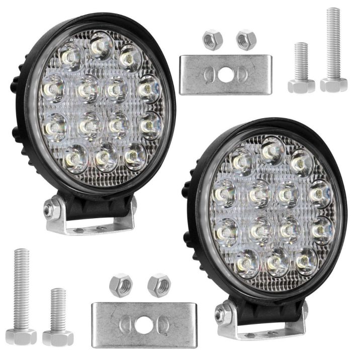 Allextreme EX14FL2 14 LED Round Fog Light Waterproof Driving Spot Flood Combo Beam Roof Bar Bumper Lamp Pod Cars, Jeeps and Bikes (42W, White, 2 PCS, 6 Months Warranty)