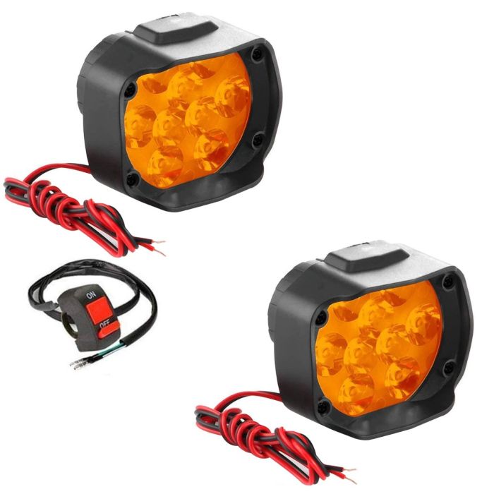 Allextreme EX9FYS2 Imported 9 LED Fog Light Spot Beam Waterproof Heavy Duty Pod Driving Work Lamp with Handlebar Switch for Bike Car and SUV (15W, Yellow Light, 2 PCS)