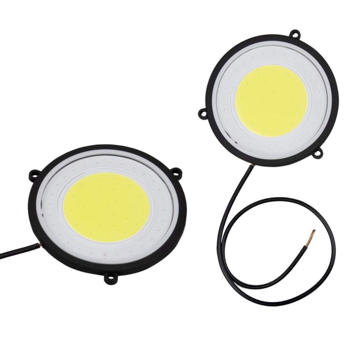 Allextreme EXRTI2P Round COB LED Switchback DRL Light 2.83" Diameter Side Turn Signal Super Bright Fog Lamp with Indicator for All Cars (20W, White Light, Blue, 2 PCS)
