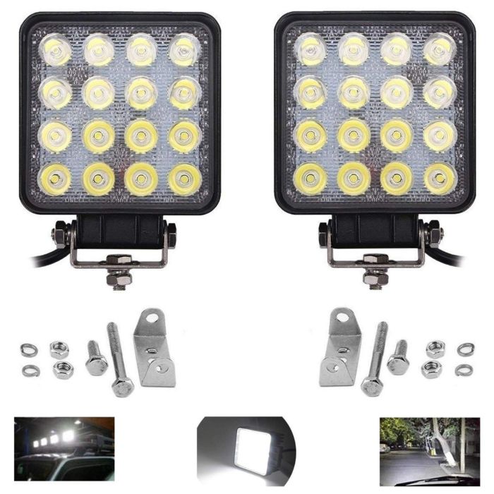 Allextreme EX16FW2P 16 LED Fog Light Waterproof Square Led Flood Lamp Offroad Driving Work Light for Bikes Cars and Motorcycle (48W, White Light)