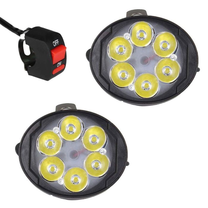 Allextreme EX6FOS2 6 LED Oval Mirror Mount Fog Light With Switch Adjustable Angle Spot Beam Waterproof Driving Lamp for Motorcycle and Bike (18W, White Light, 2 PCS)