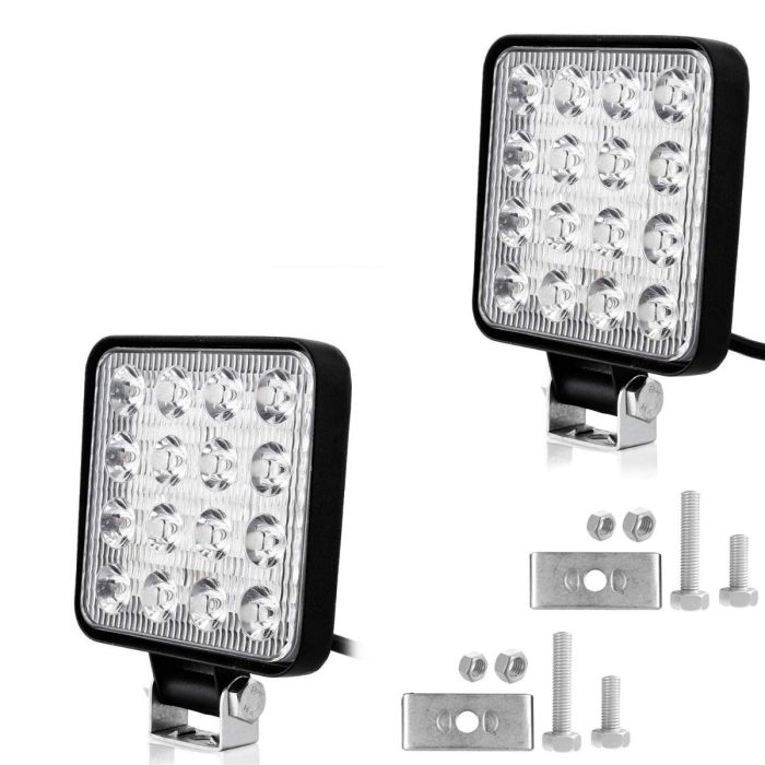 Allextreme EX16WY02 16 LED Square Fog Light 4 Inch Waterproof Driving Spot Lamp for Car, Motorcycle (48W, White & Amber) (PACK - 2)