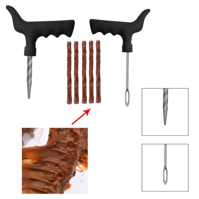 AllExtreme EXTTPK5 Complete Tubeless Tyre Puncture Repair Kit with Tire Puncher Emergency Brown Seal Strips (T-Handle Plugger + Puncher Seal Strips)