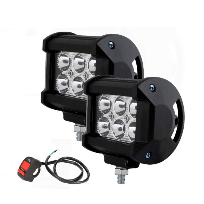 Allextreme EX6L2WS Waterproof 6 LED Fog Light Combo Beam Waterproof Heavy Duty Work Lamp With On/Off Switch for Motorcycle Bike Car and SUV (18W, White & Yellow, 2 PCs)