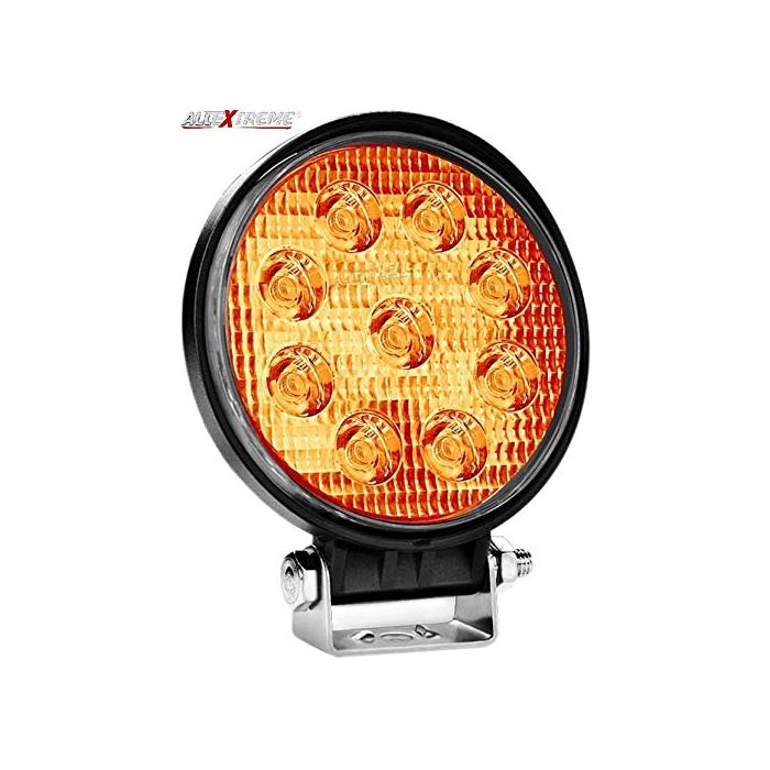 Allextreme EX9RY1P 9 LED Round Fog Light Waterproof Led Work light With Mounting Brackets for Cars and Motorcycle (27W, Yellow, 1Pc)