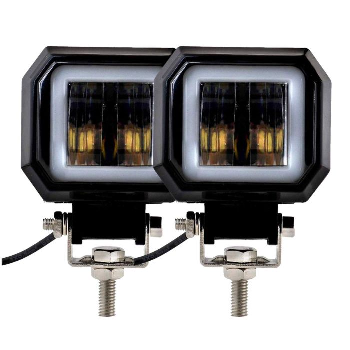 Allextreme EX3HW2W 2.5 Inch Square White Fog Light with White Halo Angel Eye Ring for Bike Motorcycle Car and Off Road SUV (20W, 2 Pcs)