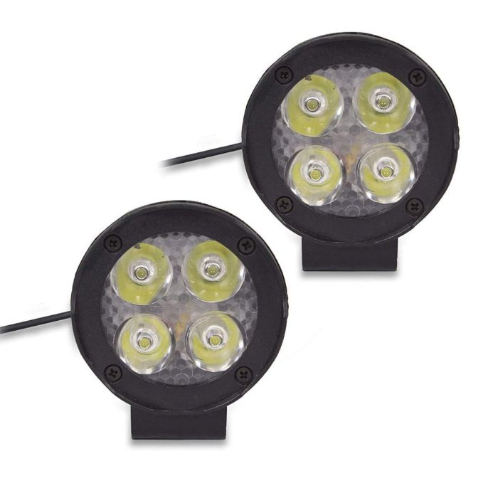 Allextreme EX4F3I2 4 LED Round Fog Light Waterproof 3 inches Lamp with Mounting Stand for Motorcycle Car ATV Jeep 4x4 Tractor Off Road (12W, White Light, 2 PCS)