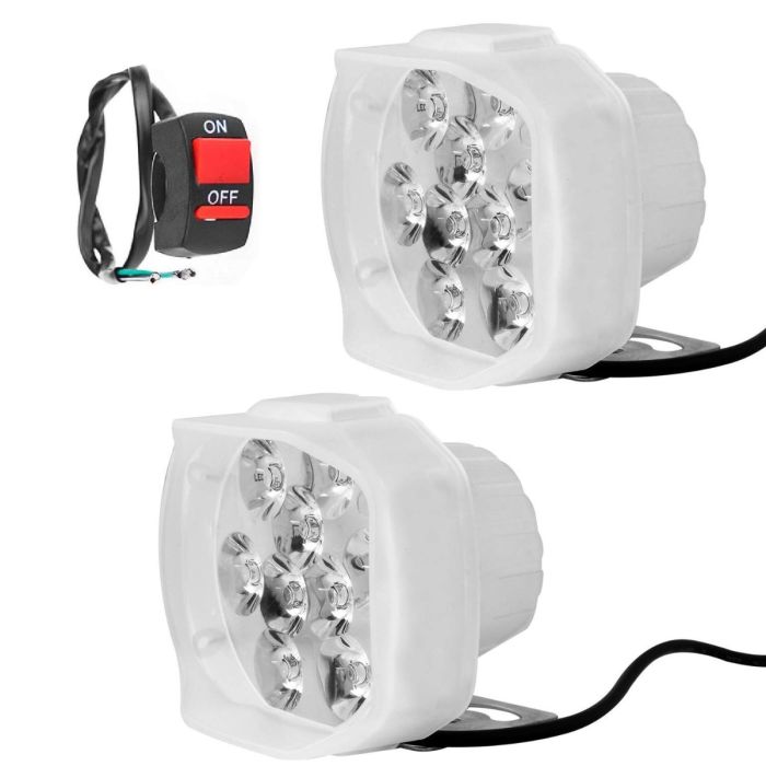 Allextreme EX9F2RS 9 LED Fog Light with Red Green Blue Beads Waterproof White Spot Beam Driving Lamp with Handlebar Switch for Motorcycle Bike Car SUV (20W, 2 PCS)