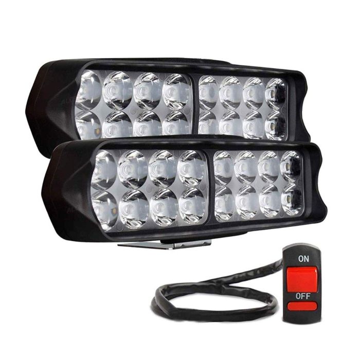 Allextreme EXL23S2 Imported Universal 16 LED Fog Light Off/On Road Driving Work Lamp with 7/8 Inch Handlebar Switch for Bike Cars(24W, White Light, 2 PCS, 6 Months Warranty)