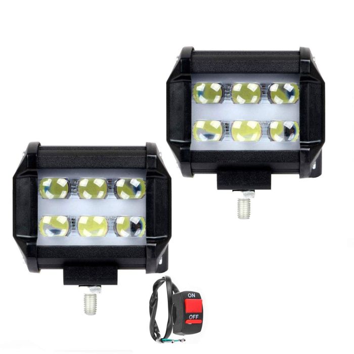 Allextreme EX5D6S2 6 LED Fog Light Waterproof 5D Spot Beam Work Lamp with Handlebar Switch for All Bike Cars SUV and Motorcycles (18W, White Light, 2 PCS)