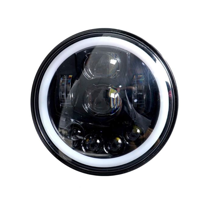 Allextreme EX7IL99 75W 8 LED Round Headlight with Full Ring Tricolor DRL Angel Eyes & Hi/Low Beam Compatible with Royal Enfield, Jeep & Harley Davidson (7 Inch, Pack of 1)