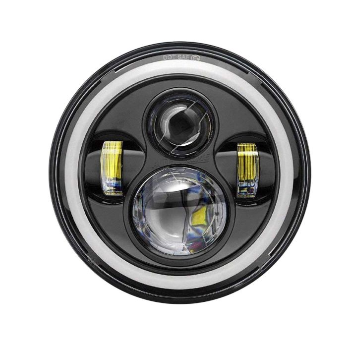 Allextreme 7 Inch Full Ring Round LED Headlight with Hi/Low Beam and Angel Eye Lamp Compatible with Royal Enfield Bullet, Harley Davidson Jeep Wrangler (Pack of 1)