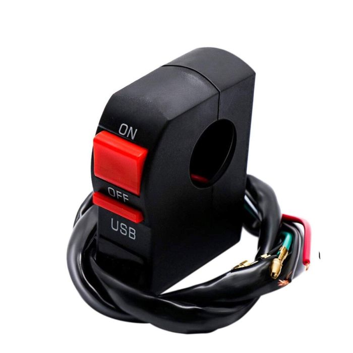 AllExtreme EXOSWU1 7/8" Handlebar Universal Bike Light Switch 22mm with USB Socket for Motorcycle ATV Scooter