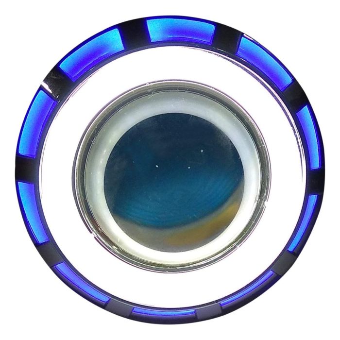 Allextreme EXPL2BW High Intensity Led Projector Lamp Stylish Dual Ring COB LED Headlight with Hi/Low Beam and Flasher Function for All Bikes (Blue & White, 15W)
