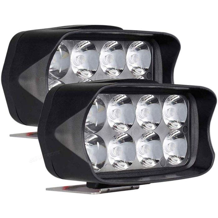 Allextreme EXL21WW Imported Universal 8 LED Fog Light Off/On Road Driving Work Lamp for Bike Cars and Motorcycle (12W, White Light, 2 PCS)