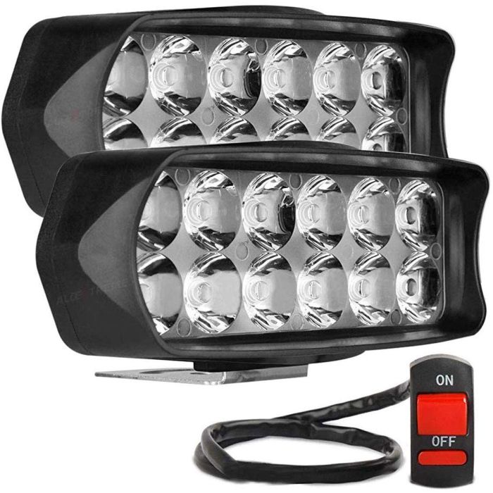 Allextreme EXL22SS Imported Universal 12 LED Fog Light Off/On Road Driving Work Lamp with 7/8 Inch Handlebar Switch for Bike Cars and Motorcycle (18W, White Light, 2 PCS)