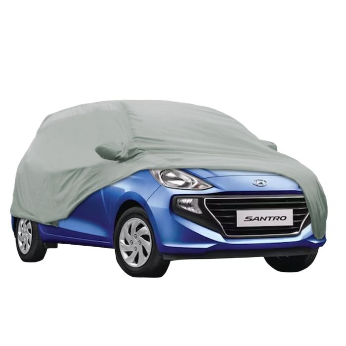 Allextreme ST7003 Car Body Cover Compatible with Hyundai Santro Custom Fit Dustproof UV Heat Resistant Indoor Outdoor Body Protection (Silver with Mirror)