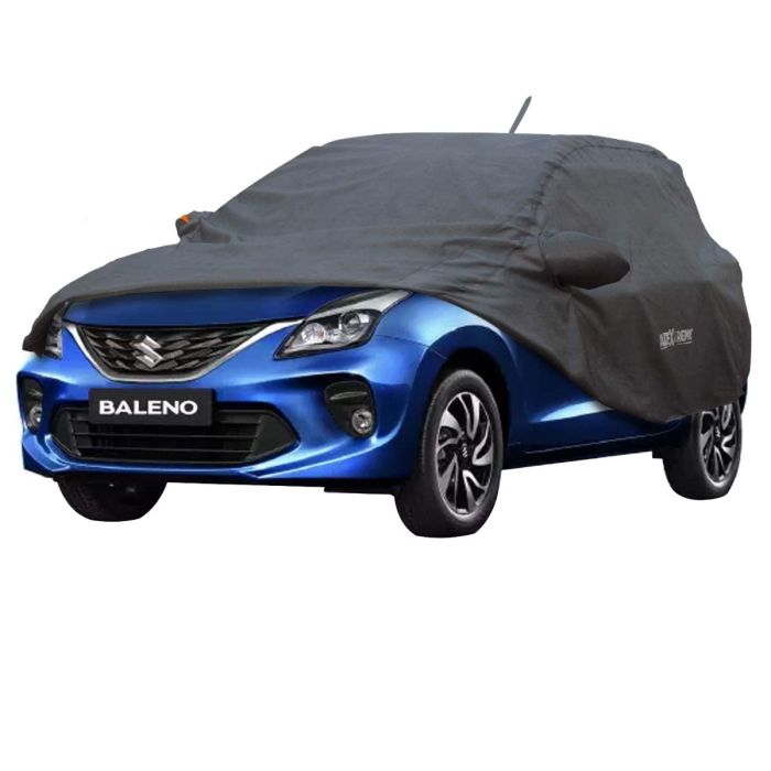 Allextreme BN7004 Car Body Cover Compatible with Maruti Suzuki Baleno Custom Fit Dustproof UV Heat Resistant Indoor Outdoor Body Protection (Grey with Mirror)