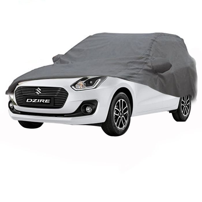 Allextreme D7004 Car Body Cover Compatible with Maruti Suzuki Swift Dzire Custom Fit Dustproof UV Heat Resistant Indoor Outdoor Body Protection (Grey with Mirror)