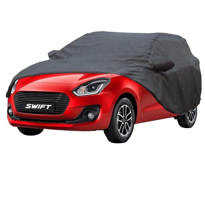 Allextreme SF7004 Car Body Cover Compatible with Maruti Suzuki Swift Custom Fit Dustproof UV Heat Resistant Indoor Outdoor Body Protection (Grey with Mirror)