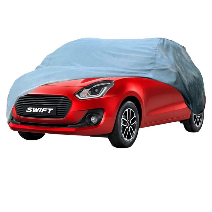 Allextreme SF7001 Car Body Cover Compatible with Maruti Suzuki Swift Custom Fit Dustproof UV Heat Resistant Indoor Outdoor Body Protection (Grey Without Mirror)