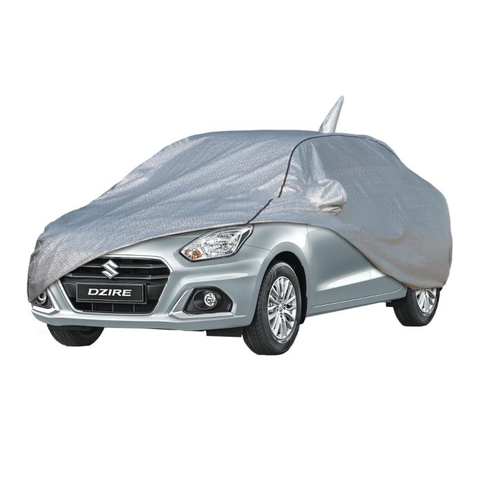 Allextreme D7007 100% Tested Waterproof Car Body Cover Compatible with Maruti Suzuki Dzire Custom Fit Dustproof UV Heat Resistant Indoor Outdoor Body Protection (Reflective Silver with Mirror)