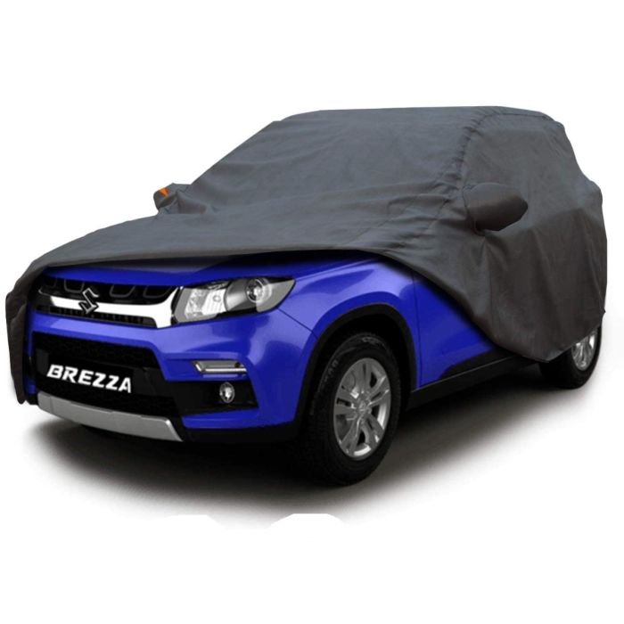 Allextreme BZ7004 Car Body Cover Compatible with Maruti Suzuki Brezza Custom Fit Dustproof UV Heat Resistant Indoor Outdoor Body Protection (Grey with Mirror)