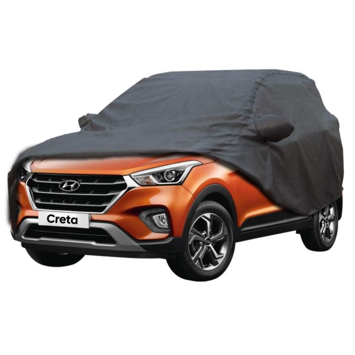 Allextreme HC7004 Car Body Cover Compatible with Hyundai Creta Custom Fit Dustproof UV Heat Resistant Indoor Outdoor Body Protection (Grey with Mirror)