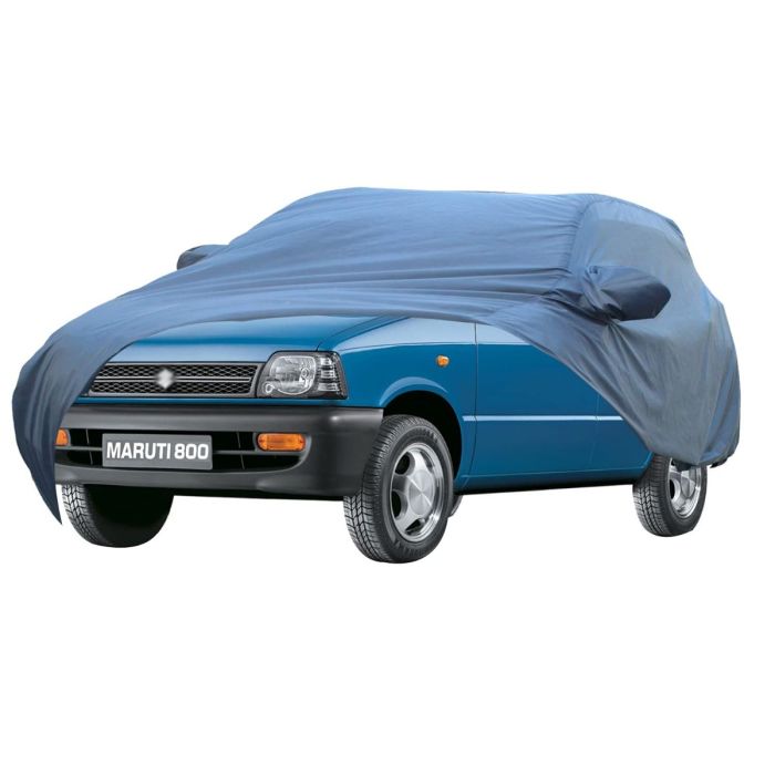 Allextreme M7006 Car Body Cover Compatible with Maruti Suzuki 800 Custom Fit Dustproof UV Heat Resistant Indoor Outdoor Body Protection (Blue with Mirror)