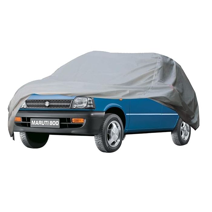 Allextreme M7002 Car Body Cover Compatible with Maruti Suzuki 800 Custom Fit Dustproof UV Heat Resistant Indoor Outdoor Body Protection (Silver Without Mirror)