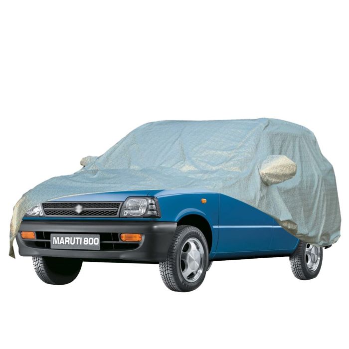 Allextreme M7003 Car Body Cover Compatible with Maruti Suzuki 800 Custom Fit Dustproof UV Heat Resistant Indoor Outdoor Body Protection (Silver with Mirror)