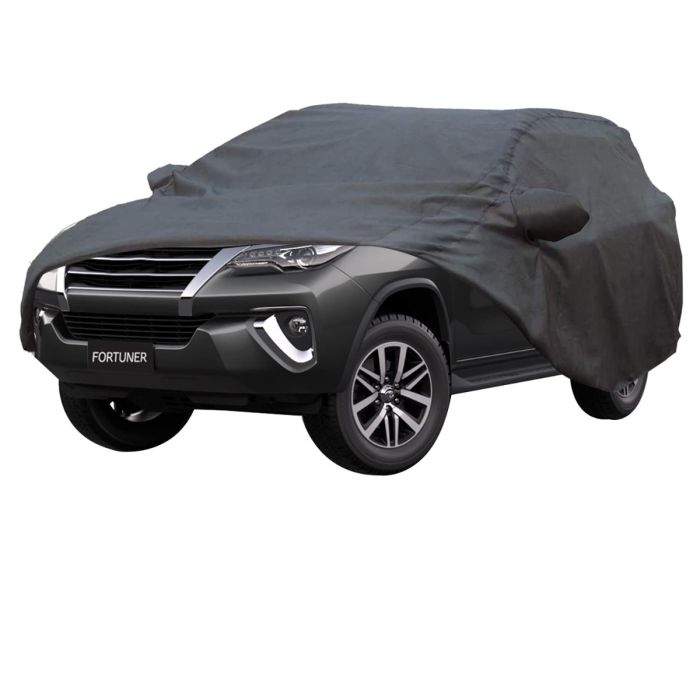 Allextreme F7004 Car Body Cover Compatible with Toyota Fortuner Custom Fit Dustproof UV Heat Resistant Indoor Outdoor Body Protection (Grey with Mirror)