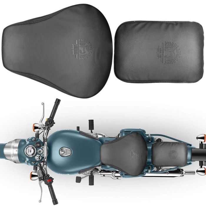 Allextreme PU Leather Seat Cover with Anti Skid Split Cushion Reinforced Stitching Dust Water Resistant for 350cc & 500cc Bullet Classic Models (Black, Model - 24)