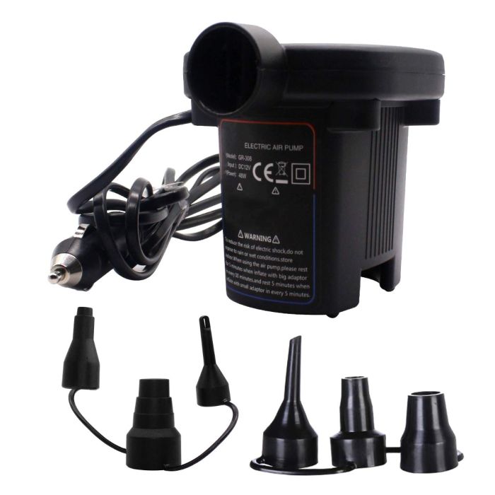 AllExtreme EXCGR308 Quick Fill 12V-DC Car Electric Air Pump with 3 Inflating and 3 Deflating Nozzles, Portable Air Pump for Car Air Mattress, Air Boats, Swimming Rings and Life Jackets
