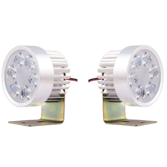 Allextreme EX6FRF2 Universal 6 LED Round Fog Auxiliary Light with Metal Stand for Bikes Motorcycle and Cars (18W, White Light, 2 PCS)