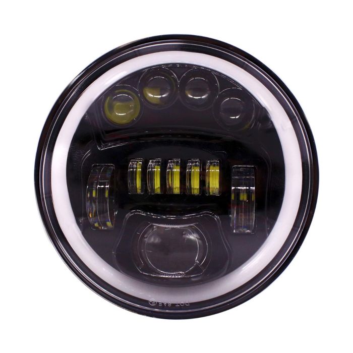 Allextreme EX-0B7 7-Inch Round LED Headlight with Hi/Low Beam and Angel Eye Lamp Compatible for Royal Enfield Bullet Harley Davidson Jeep Wrangler (1 PC)