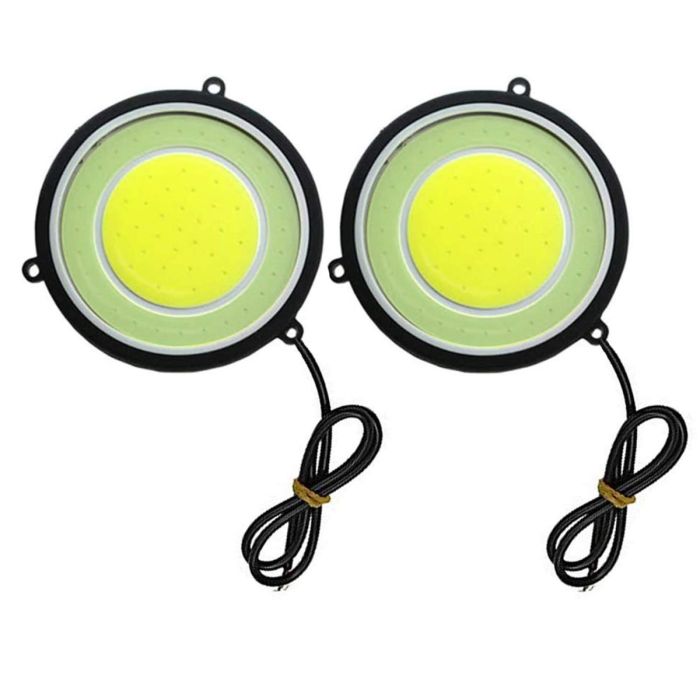 Allextreme EXRTIB2 Round COB LED Switchback DRL Light 2.83" Diameter Side Turn Signal Super Bright Fog Lamp with Indicator for All Cars (20W, White, Ice Blue, 2 PCS)