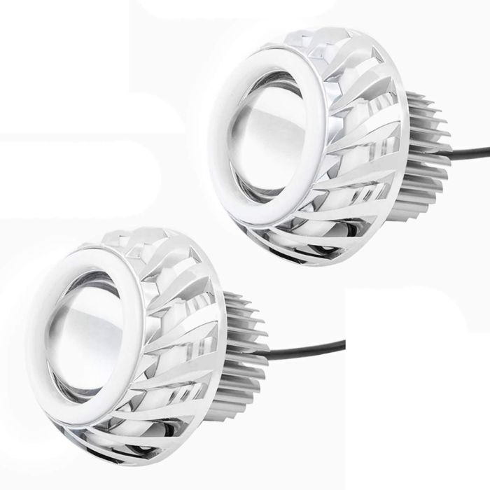 Allextreme 10W High Intensity Led Projector Lamp Stylish Dual Ring COB LED Headlight with Hi/Low Beam and Flasher Function for All Bikes (Red & Blue, 2 Pcs)