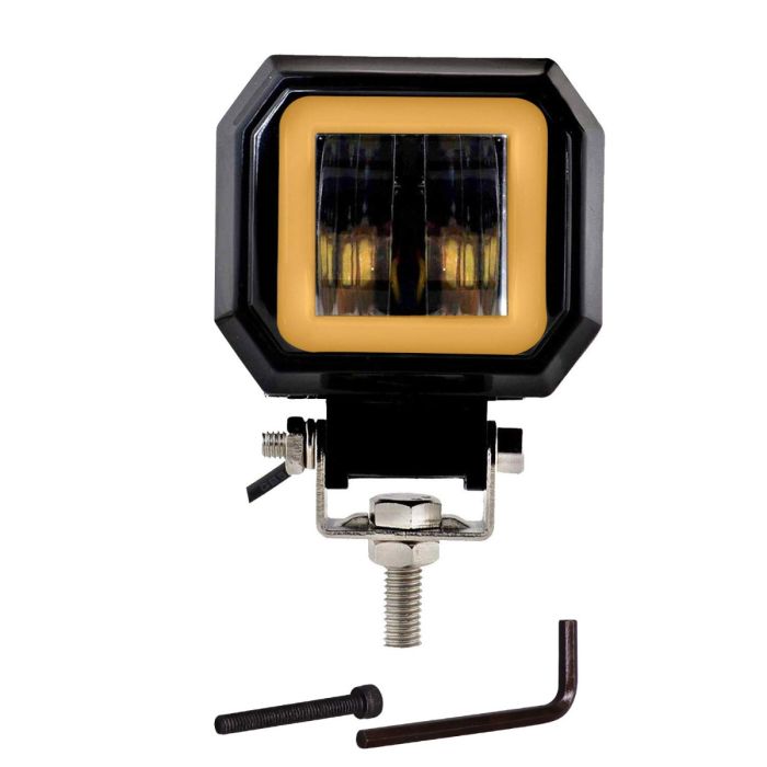 Allextreme EXHM1Y 2.5 Inch Square White Fog Light with Halo Angel Eye Ring for Bike Motorcycle Car and Off Road SUV (20W, Yellow, Pack of 1)