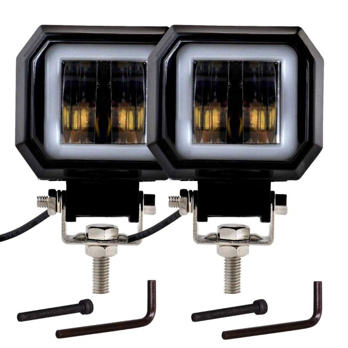 Allextreme EXHM2B 2.5 Inch Square White Fog Light with Halo Angel Eye Ring for Bike Motorcycle Car and Off Road SUV (20W, Blue, Pack of 2)