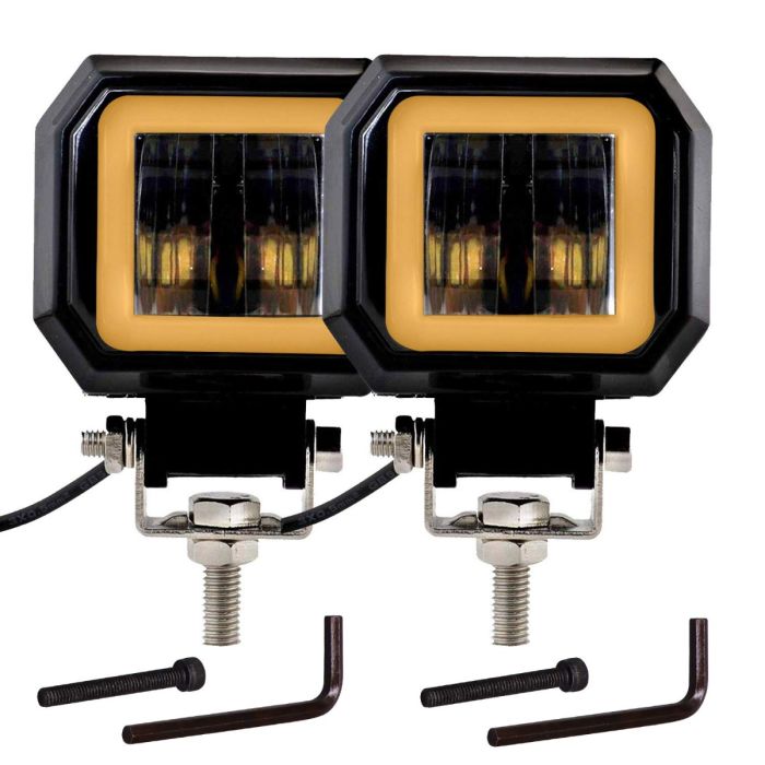 Allextreme EXHM2Y 2.5 Inch Square White Fog Light with Halo Angel Eye Ring for Bike Motorcycle Car and Off Road SUV (20W, Yellow, Pack of 2)