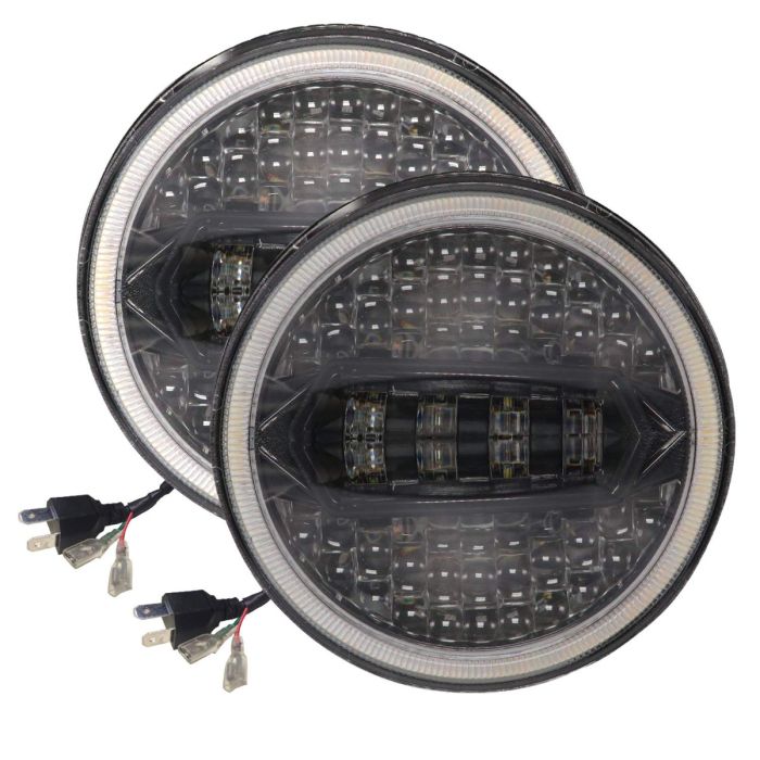 Allextreme EX7IYP2 7 Inch Round LED Headlight with Ring Hi/Low Beam & Yellow-white Angel Eye Lamp for Bullet, Harley Davidson Jeep Wrangler (75W, Pack of 2)