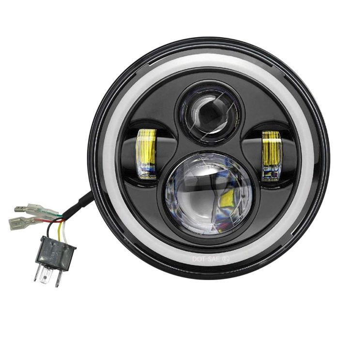 Allextreme EX7ITC1 7 Inch Full Ring Round White LED Headlight with Hi/Low Beam Tricolour Angel Eye Lamp Compatible with Bullet, Harley Davidson Jeep Wrangler (75W, Pack of 1)