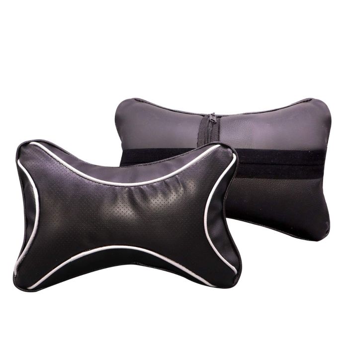 AllExtreme EXHRBL2 PU Leather Car Headrest Neck Head Pillow Cushions with Adjustable Straps for SUV Travel Seat (Black, 2 Pcs)