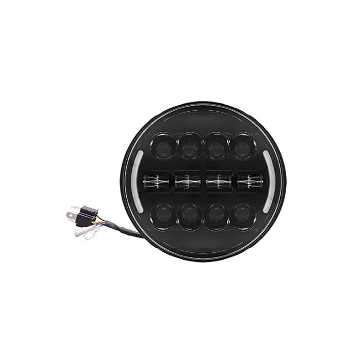 Allextreme EX12AW1 7 Inch Full Ring Round White LED Headlight with Hi/Low Beam Amber & White Angel Eye Lamp Compatible with Bullet, Harley Davidson Jeep Wrangler (75W, 1 Pc)