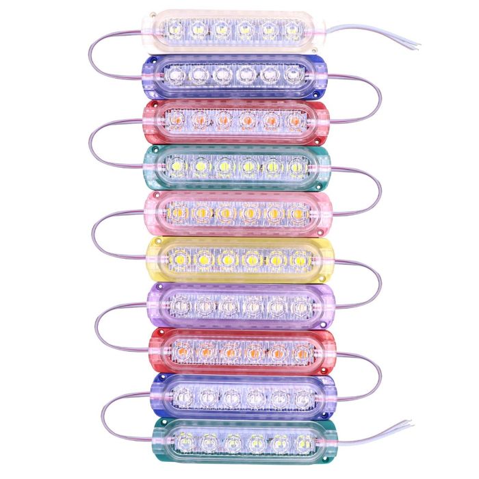 AllExtreme EXMI6LM 6 LED Module Light Interior Exterior 12V 5730 Injection Decorative Lamp with Adhesive Backside for Car, Home & Decoration (10 Strips, Multicolor)