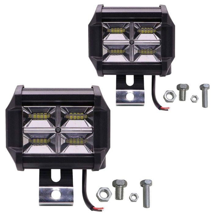 Allextreme EX16LF2 16 LED Fog Light 4 Inch Flood LED Work Double Row White Light Waterproof Driving Lamp Universal for Car Motorcycle Bike (48W, 2 Pcs)