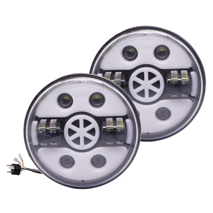 Allextreme EX7WH10 7 Inch Full Ring Round White LED Headlight with Hi/Low Beam Multicolor Angel Eye Lamp (75W, Pack of 2)