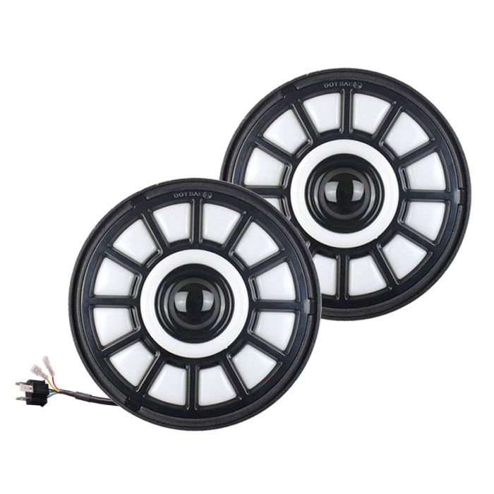 Allextreme EX7WH12 7 Inch Full Ring Round White LED Headlight with Hi/Low Beam White & Yellow Angel Eye Lamp (75W, Pack of 2)
